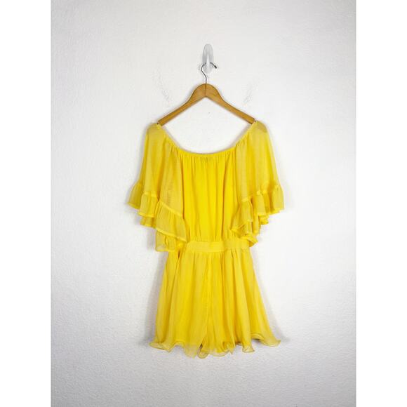 Vici Endless Rose Yellow Ruffled Sleeve Romper Medium Off Shoulder Chiffon - Picture 12 of 13